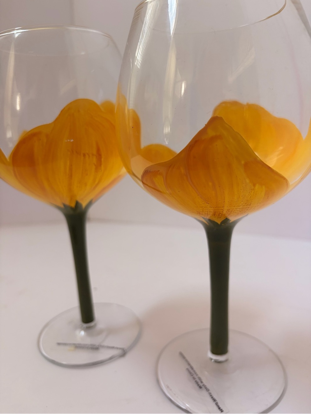 Hand-Painted Yellow Floral Wine Glasses - Set of 2